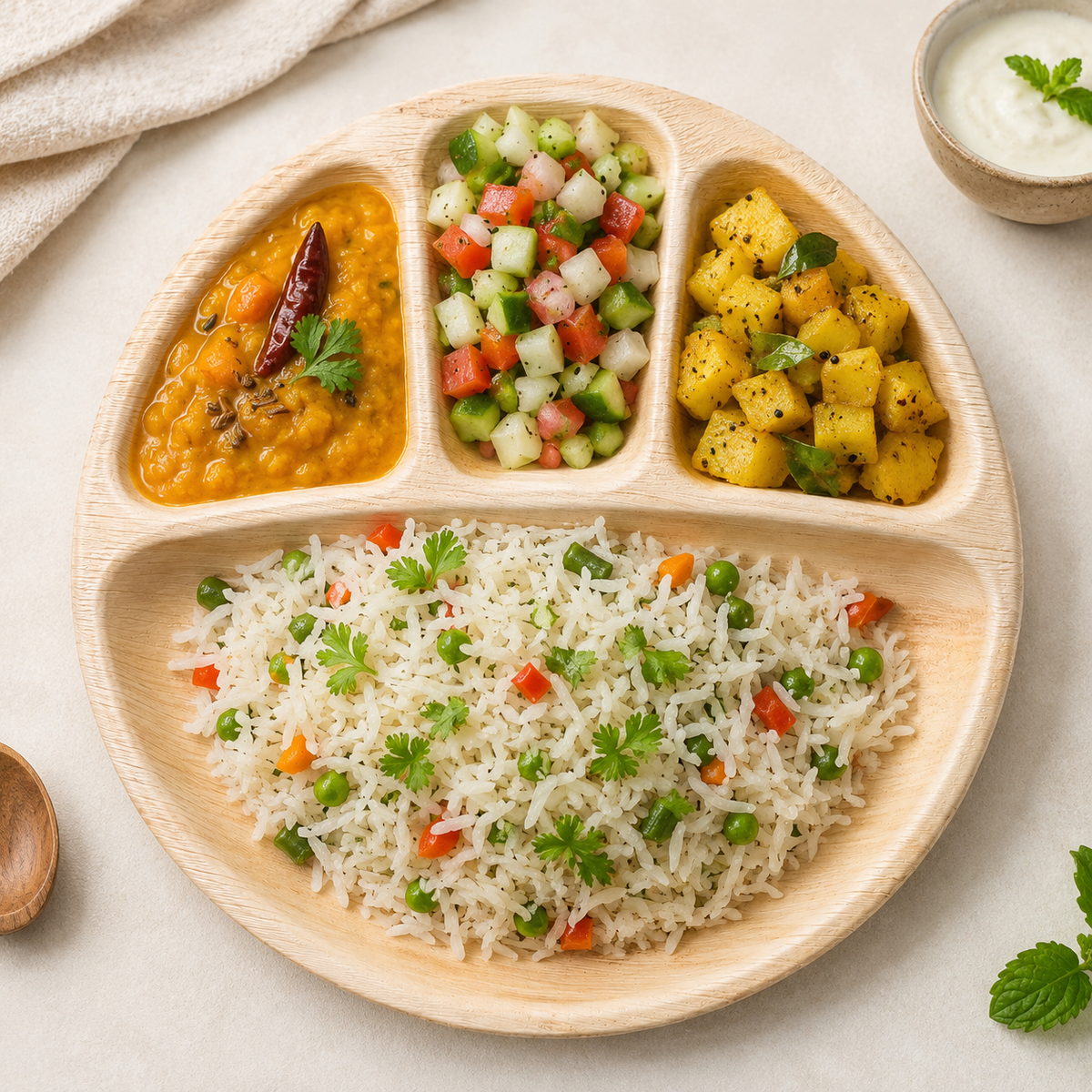 Round Areca Leaf Partition Plate - 12 Inches, 4 Compartments | Orika Naturals