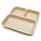Square Areca Leaf Partition Plate - 10 Inches, 3 Compartments | Orika Naturals