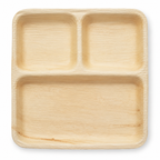Square Areca Leaf Partition Plate - 10 Inches, 3 Compartments | Orika Naturals