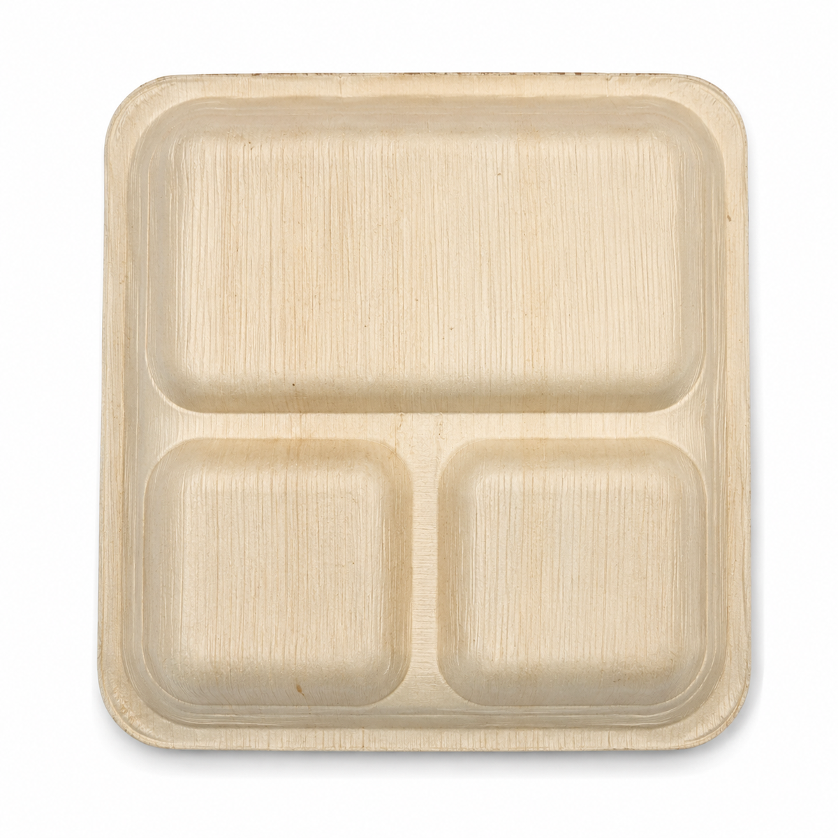 Square Areca Leaf Partition Plate - 10 Inches, 3 Compartments | Orika Naturals