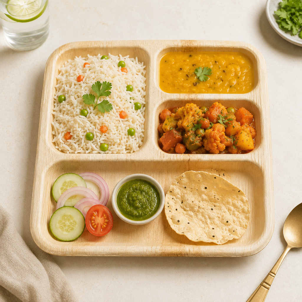 Square Areca Leaf Partition Plate - 10 Inches, 4 Compartments | Orika Naturals