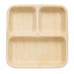 Square Areca Leaf Partition Plate - 09 Inches, 3 Compartments | Orika Naturals
