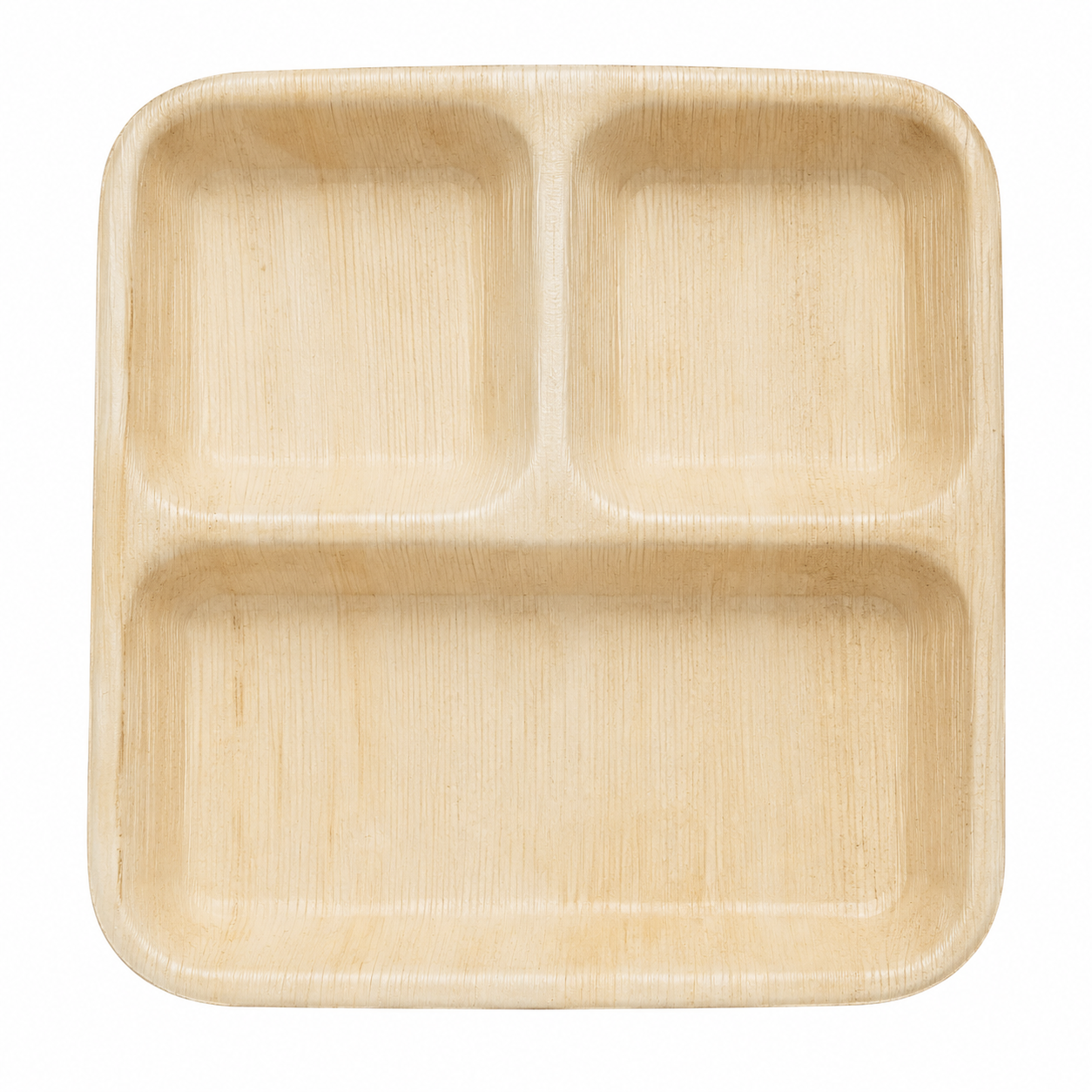 Square Areca Leaf Partition Plate - 09 Inches, 3 Compartments | Orika Naturals