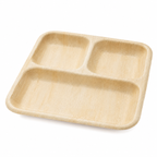 Square Areca Leaf Partition Plate - 09 Inches, 3 Compartments | Orika Naturals