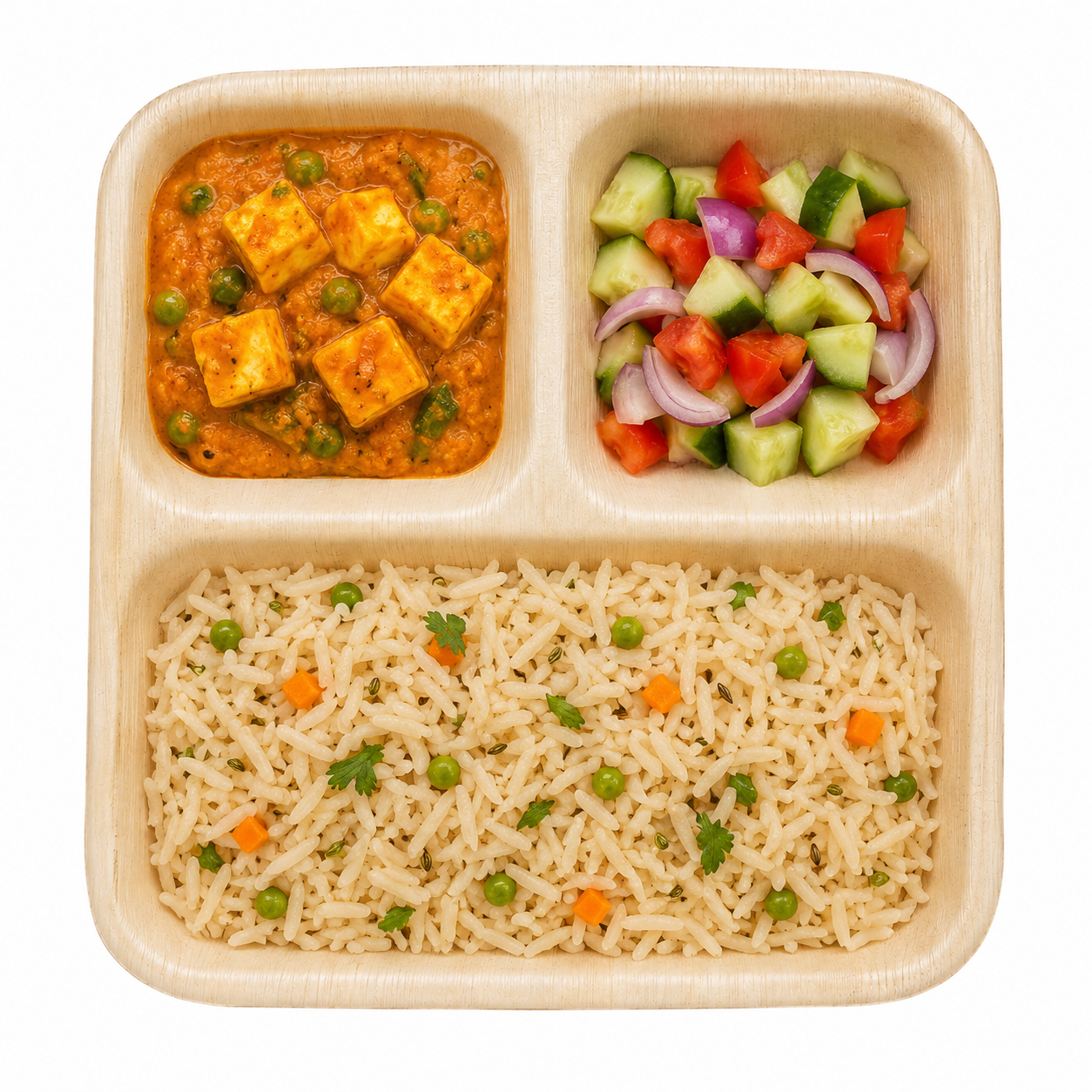 Square Areca Leaf Partition Plate - 09 Inches, 3 Compartments | Orika Naturals