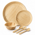 Areca Leaf Combo #02 - Set of 06 Pcs - Round Plate: 12 Inches, Round Plate: 08 Inches, Round Bowl: 04 Inches, Cutlery Spoons: 03 Pcs | Orika Naturals