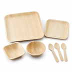 Dinnerware Combo #05 - 07 Pcs | Mixed Premium Serving Combo with Plates, Bowls & 3  Spoons | Natural Disposable Dinnerware for Parties, Catering & Sustainable Dining | Orika Naturals