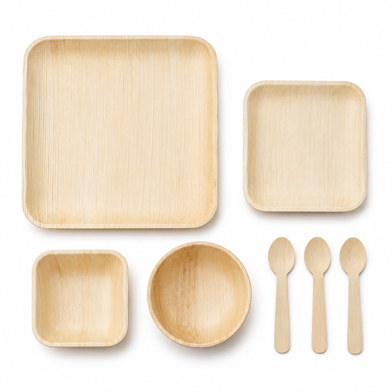 Dinnerware Combo #05 - 07 Pcs | Mixed Premium Serving Combo with Plates, Bowls & 3  Spoons | Natural Disposable Dinnerware for Parties, Catering & Sustainable Dining | Orika Naturals