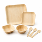 Dinnerware Combo #05 - 07 Pcs | Mixed Premium Serving Combo with Plates, Bowls & 3  Spoons | Natural Disposable Dinnerware for Parties, Catering & Sustainable Dining | Orika Naturals