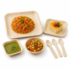 Dinnerware Combo #05 - 07 Pcs | Mixed Premium Serving Combo with Plates, Bowls & 3  Spoons | Natural Disposable Dinnerware for Parties, Catering & Sustainable Dining | Orika Naturals