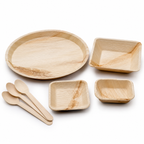 Areca Leaf Combo #11 - Set of 07 Pcs - Round Shallow Plate: 10 Inches, Square Plate: 04 Inches, Square Bowl: 05 Inches, Square Bowl: 3 X 4 Inches, Cutlery Spoons: 03 Pcs | Orika Naturals